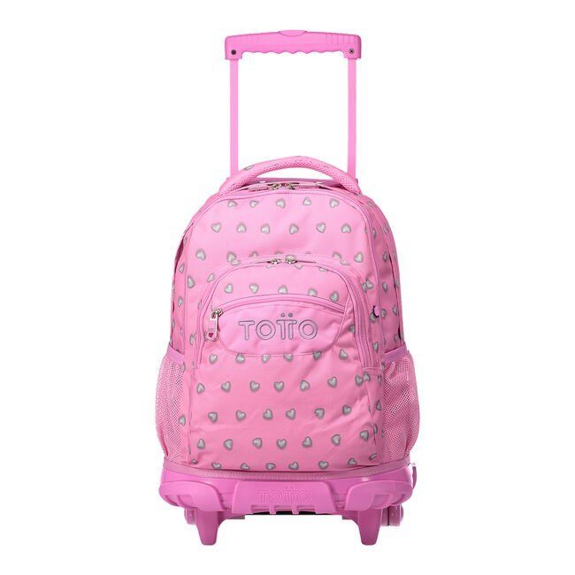 Mochila escolar con ruedas corazones rosas   Renglones