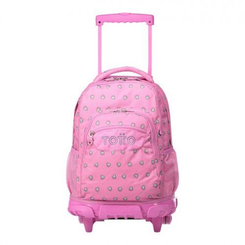 Mochila escolar con ruedas corazones rosas   Renglones